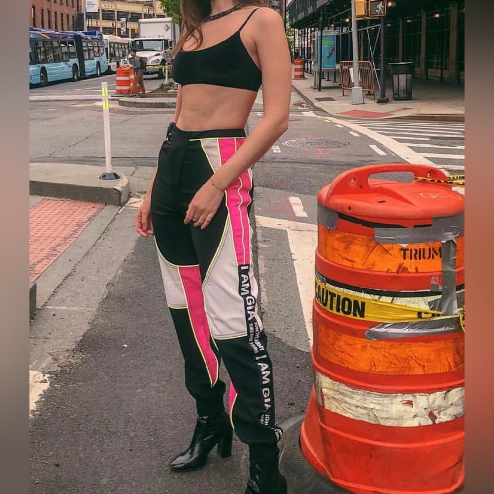 I.AM.GIA Black and Pink Track Pants with Sporty Design